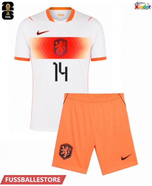 Günstige Niederlande Tijjani Reijnders #14 Auswärts Trikotsatzt Kinder WM 2026 Kurzarm (+ Kurze Hosen)